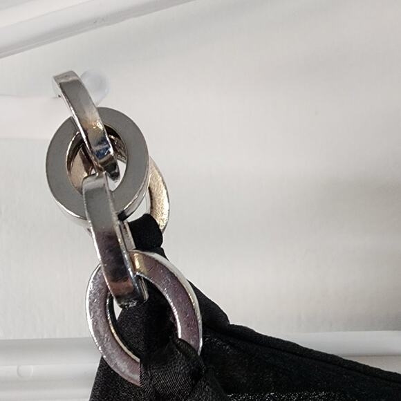 Michael Kors Black Silky Semi-sheer Cold Shoulder Top w/ Metal Chain Size S - Picture 4 of 9